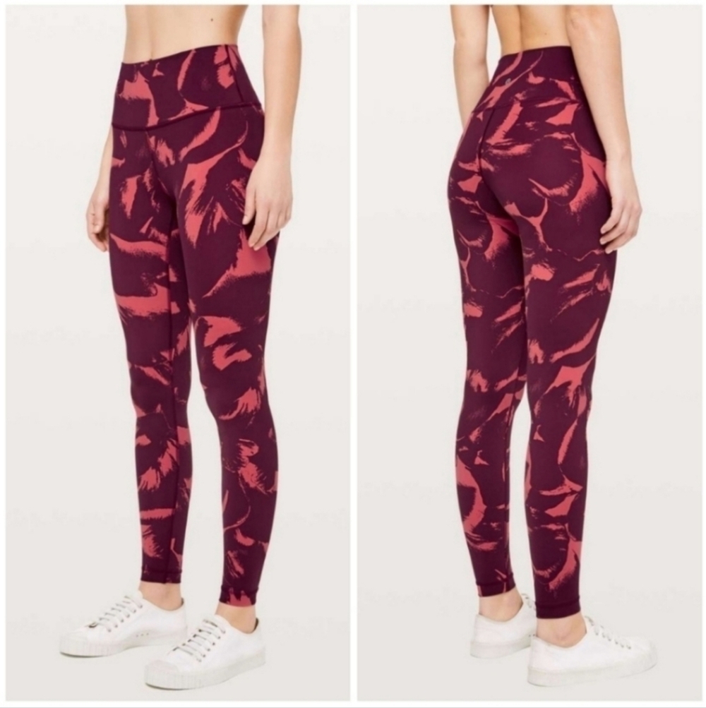 Lululemon Wunder Under Maroon Red Printed High Rise Nulux Tight Leggings